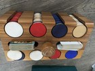 Vintage Wooden Poker Chip Holder With 240 Vintage Compressed Paper Chips