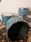 1970 s Blue Olive Badge Ludwig 3- Pcs Drums In Bowling Ball Blue Oyster