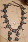 Antique Navajo Squash Blossom Necklace 237g  27  Candelaria Turquoise Sterling