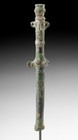 Ancient Luristan Copper Finial W  Stylized Female Figure     Near Eastern Bronze