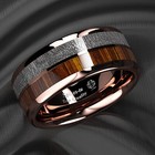 8 6mm Rose Gold Plated Metal Tungsten Ring Koa Wood Inlay Atop Men Jewelry
