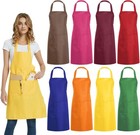 8 Pcs Plain Bib Aprons Bulk - Mixed Color Commercial Apron With 2 Pockets For   