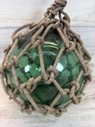 Vintage Japanese Hand Blown Green Glass Fishing Float Buoy Ball Large In Net 9 