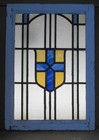 Midsize Old English Leaded Stained Glass Window Shield With Cross 19  X 26 75 