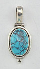 Vintage Navajo Spiderweb Turquoise Cabochon Turquoise Sterling Silver Pendant