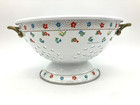 Vintage 1984 M  Kamenstein Enamel Colander With Brass Handles   Flower Pattern