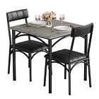 3 Pcs Dining Set Table And 2 Upholstered Chairs Wood Top For Small Space Kitchen