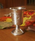 Vtg Silver Plate Kiddush Cupjudaica W Engraved Star Of David 3 5  Tall