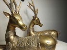 Mcm Pair Solid Brass Hollywood Regency Resting Deer Stags