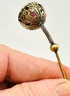 Antique Nodder Hatpin Regal Design Royal Purple Stone Fleur-de-lis Prong Quality