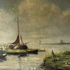 19th Century Antique Seascape Oil Painting  sailboat Mast  Large Artwork