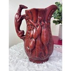 Vintage Hunting Dog Pitcher Oxblood Red Ceramic Game Bird Rabbit Greyhound Jug