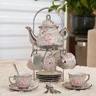 20 Pc Tea Set Tea Pot 6 Cups Saucers W  Rack Silver Multi 3 Oz Cup Teapot