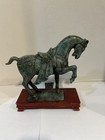Bronze Horse Statue Sculpture On Wood Base  Chinese  11    X12   