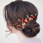  Crystal Flower Wedding Hair Comb Red Rose Headpiece Gold Hair Piece Bride 