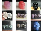 2   Hand Carved Mixed Gemstone Crystal Skull Statue Figurine Carving Home Decor