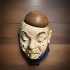 Antique Majolica Humidor Tobacco Jar Clown Man With Cap Smoking A Pipe Figural