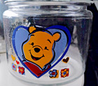 Vintage Winnie The Pooh Glass Cookie Jar Clear Canister W lid 90s Disney Heart