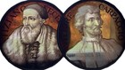 Pair Antique Stained Glass Roundel Medallions Of Painters Titian   V Carpaccio