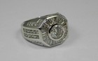 3ct Round Moissanite   Baguette 14k White Gold Plated Men s Wedding Band Ring