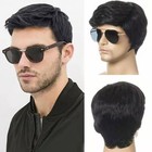 Men s Black Men Wig Short Full Wigs Little Wavy Synthetic Straight Hair Daily Us