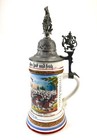 Antique German Ww1 Dragoon Regiment  Litho Porcelain Lidded Beer Stein Mug Cup