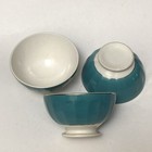 Set Of 3 Vintage French Caf   Au Lait Bowls Ribbed Turquoise Blue Teal Gold Trim
