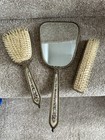 Vintage Petit Point Dressing Table Set Brushes And Cracked Mirror 
