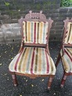 Pair Victorian Antique Side Chairs  Carved With Striped Velvet Upholstery 