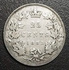 1883-h Canada 25 Cents Silver Coin Queen Victoria Mintage 960 000 Km 5