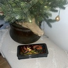 Antique Russian Footed Hand Painted Lacquer Box Palekh Signed 