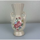 Vintage Royal Copley Beige Rose Floral Handled Vase  Mid-century Pottery Ceramic