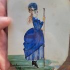 Antique Victorian Hand Painted Miniature Painting Of Lovely Lady In Fancy   