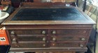 Huge Antique J   P Spool Cabinet Oak Wood Hinged Slated Lid 6 Drawers Glass Well