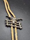 Southwest Bolo Tie Western Long Horn Steer Fence Vtg 