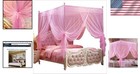 Elegant Pink Canopy Bed Curtain - Full Size 4 Opening Mosquito Net For Girls