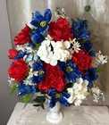 Cemetery Vase Memorial Silk Flower Arrangement Vase Grave Red White Blue