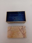Vtg Miniature Desk Trinket Box Marble Cloisonn   Floral Motif Blue Enamel Inside