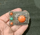 Antique Tibetan Mongolian Silver Coral Belt Buckle Asian Buddhist Art