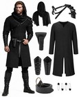 Medieval Knight Costume Set - 11pcs Black Viking Larp Outfit For Renaissance Fai