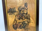 Vintage Pen And Ink Drawing On Real Leaf Paper Of Tribe - Signed Rom 1974 Framed