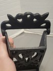 Antique Cast Iron Match Safe Holder Box Wall Mount Ornate Black Vintage