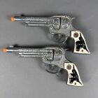 2 Vtg Hubley Texan Jr  Cap Guns Dual Leather Keystone Holsters W belt Htf
