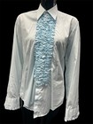 Vintage Aftersix Shirt Mens Blue Ruffle Tuxedo 70s Disco Big Collar Easy Care