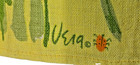 Vintage Vera Neumann Linen Tea Towel Pink Iris Flowers Yellow 15x26 Signed Retro
