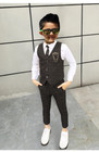 Boy Plaid Vest Blazer Kids Waistcoat Wedding Clothes Set Toddler Formal Dress Su