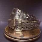 Js Leather Sam Browne Duty Belt Size 32  Black Basket Weave Chrome Buckle