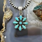 Sterling Silver Southwestern Style Turquoise Decorated Cluster Pendant For Women