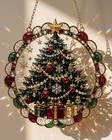 Festive Christmas Window Hanging  Decorated Tree Suncatcher With Holly