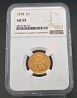 1878  3 Gold Princess Au-55 Ngc - Indian Head- Beautiful Gold Coin Rare